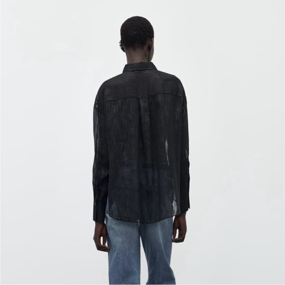 Zara Black Semi Sheer Shirt with Metallic Threads - Picture 2 of 9